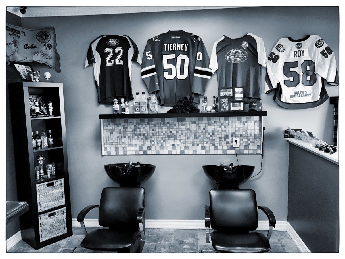 Hockey jerseys on display